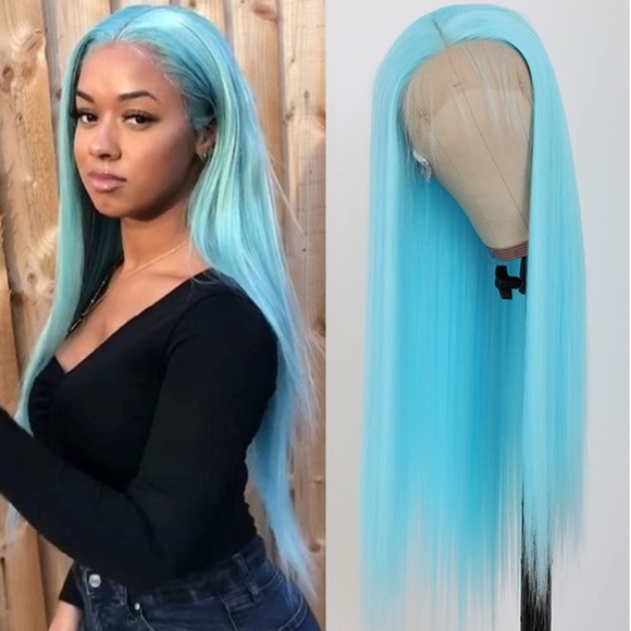 24inch Straight Light Blue Lace Front Wigs